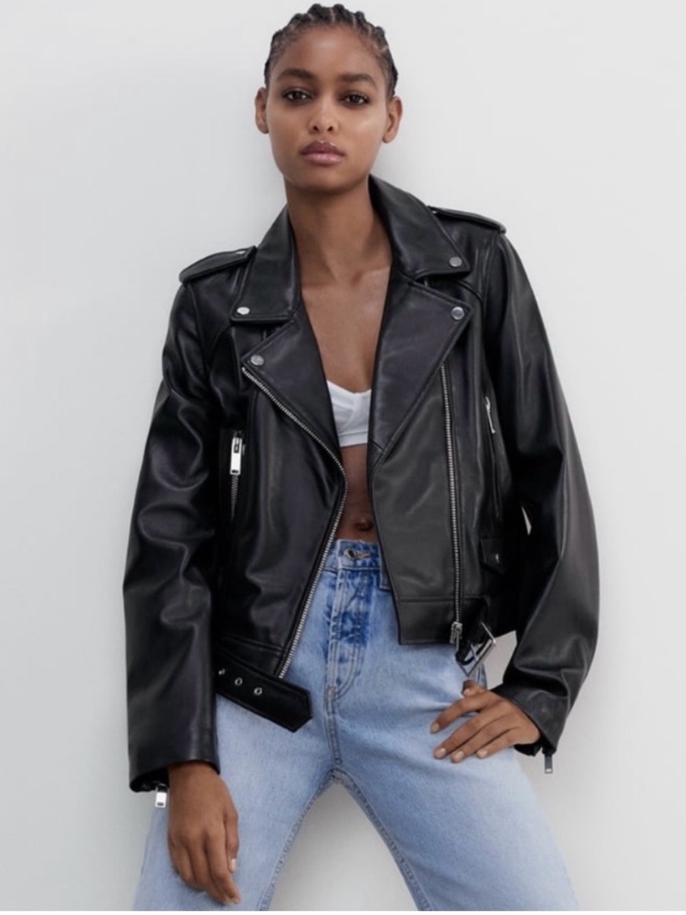 Zara Black Faux Leather Biker Jacket